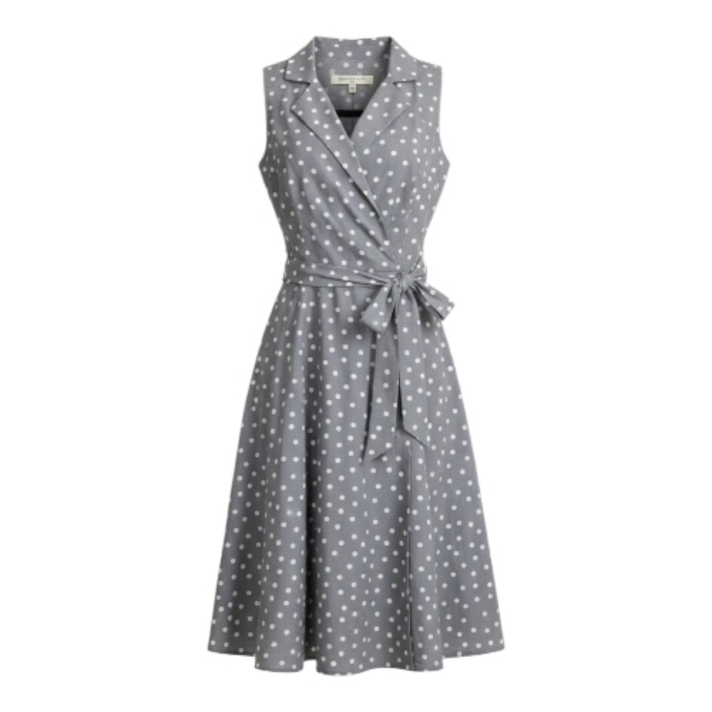 Evan Picone Grey Polka Dot Cotton Dress Size 6 Sleeveless Fit & Flare Midi